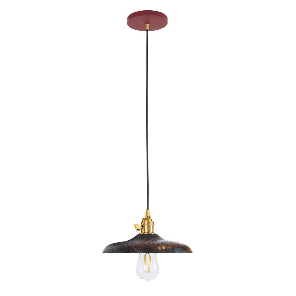 Montclair Lightworks PEB410-55-91-C16 10" Uno Pendant, Navy Mini Tweed Fabric Cord With Canopy, Barn Red With Brushed Brass Hardware